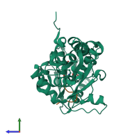 PDB entry 7yom coloured by chain, side view.