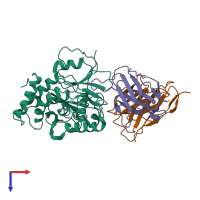 PDB entry 7yp2 coloured by chain, top view.