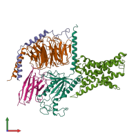 PDB entry 7yp7 coloured by chain, front view.