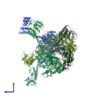PDB entry 7ypi coloured by chain, side view.