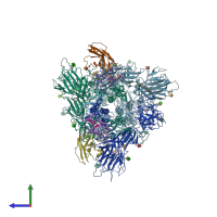 PDB entry 7yqz coloured by chain, side view.