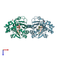 PDB entry 7ys9 coloured by chain, top view.