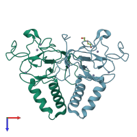 PDB entry 7yuj coloured by chain, top view.