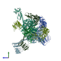PDB entry 7yux coloured by chain, side view.