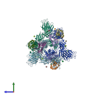 PDB entry 7yvg coloured by chain, side view.