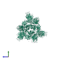 Spike glycoprotein in PDB entry 7yvg, assembly 1, side view.