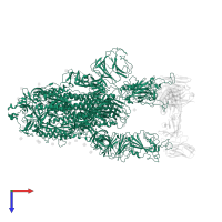 Spike glycoprotein in PDB entry 7yvg, assembly 1, top view.