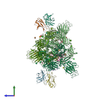 PDB entry 7yvp coloured by chain, side view.