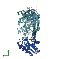 PDB entry 7yya coloured by chain, side view.