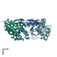 PDB entry 7yya coloured by chain, top view.
