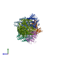 PDB entry 7yyl coloured by chain, side view.