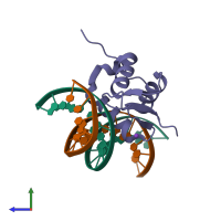 PDB entry 7yzf coloured by chain, side view.