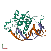 PDB entry 7yzg coloured by chain, front view.