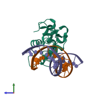 PDB entry 7yzg coloured by chain, side view.