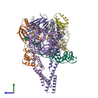 PDB entry 7yzp coloured by chain, side view.