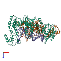 PDB entry 7z29 coloured by chain, top view.