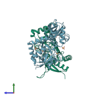 PDB entry 7z2r coloured by chain, side view.