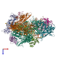 PDB entry 7z2z coloured by chain, top view.