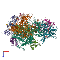 PDB entry 7z30 coloured by chain, top view.