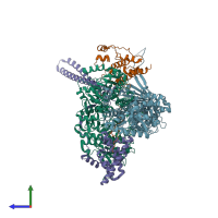 PDB entry 7z38 coloured by chain, side view.