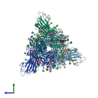 PDB entry 7z3z coloured by chain, side view.