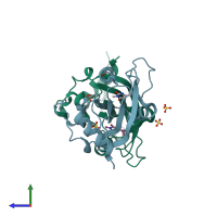 PDB entry 7z4u coloured by chain, side view.