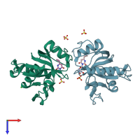 PDB entry 7z4u coloured by chain, top view.