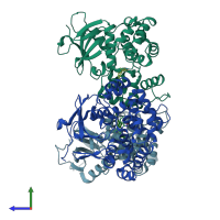 PDB entry 7z5b coloured by chain, side view.