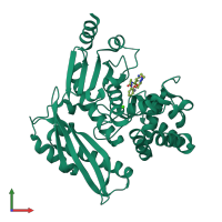 PDB entry 7z5u coloured by chain, front view.