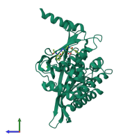 PDB entry 7z5u coloured by chain, side view.