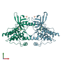 PDB entry 7z5w coloured by chain, front view.