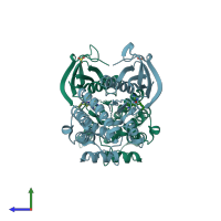 PDB entry 7z5w coloured by chain, side view.