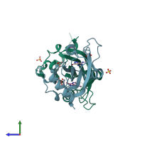 PDB entry 7z8p coloured by chain, side view.