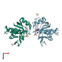 PDB entry 7z8p coloured by chain, top view.