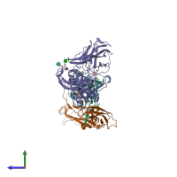 PDB entry 7zan coloured by chain, side view.