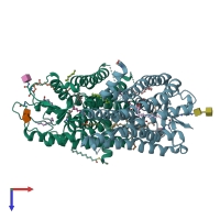 PDB entry 7zbe coloured by chain, top view.