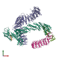 PDB entry 7zbw coloured by chain, front view.