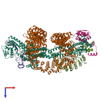 PDB entry 7zbz coloured by chain, top view.