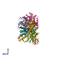 PDB entry 7zc6 coloured by chain, side view.