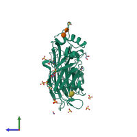 PDB entry 7zcn coloured by chain, side view.