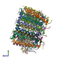 PDB entry 7zcu coloured by chain, side view.