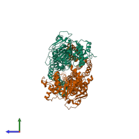 PDB entry 7zd5 coloured by chain, side view.