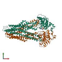 PDB entry 7zdl coloured by chain, front view.