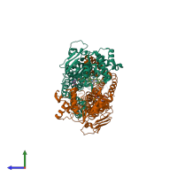 PDB entry 7zdl coloured by chain, side view.