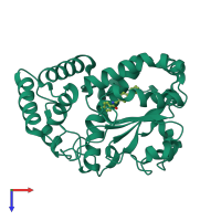 PDB entry 7zgb coloured by chain, top view.