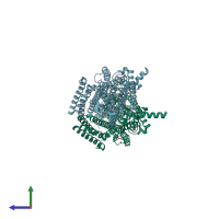 PDB entry 7zi0 coloured by chain, side view.