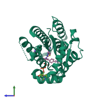 PDB entry 7zi6 coloured by chain, side view.