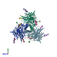 PDB entry 7zj7 coloured by chain, side view.