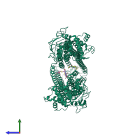 PDB entry 7zkb coloured by chain, side view.