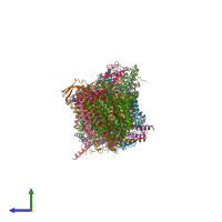 PDB entry 7zm8 coloured by chain, side view.